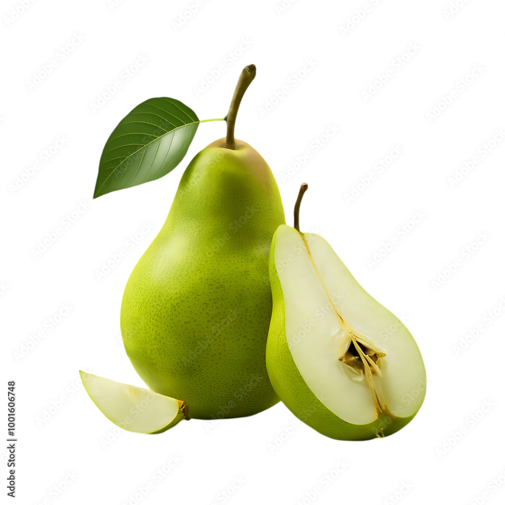 Fresh green pear fruit isolated on a transparent background by AI generative Fresh green pear fruit isolated on a transparent background by AI generative