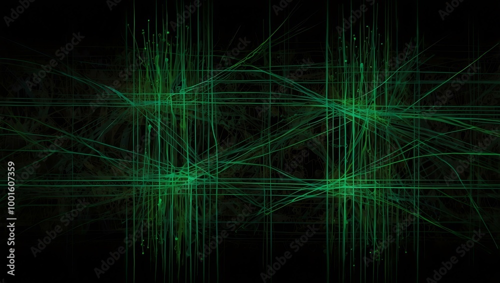 Intricate green lines on a black background, creating an abstract pattern. Intricate green lines on a black background, creating an abstract pattern.