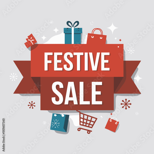 Festive Sale Banner with Shopping Icons Vector Graphic