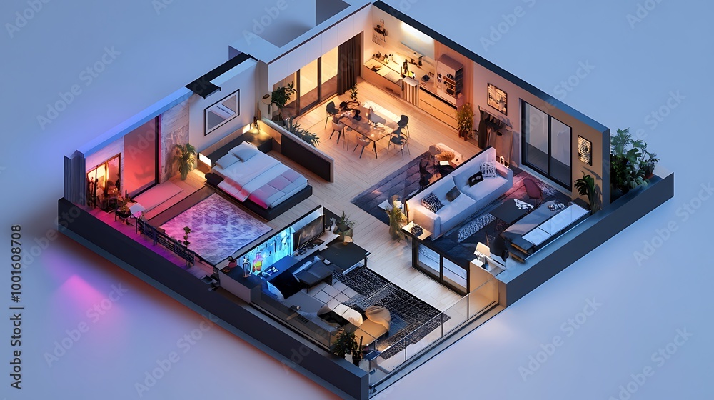 3D Isometric View of a Modern Apartment Interior Design with Furniture 3D Isometric View of a Modern Apartment Interior Design with Furniture
