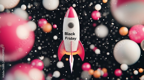 A festive rocket launch celebrating Black Friday sales and holiday shopping e...