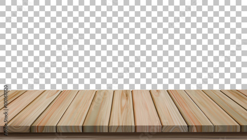 Wooden floor. Wood table. Hardwood desk. Top of wall board. Spring plank texture surface in perspective. Product material. Timber parquet. Rustic flooring. Vector tabletop background