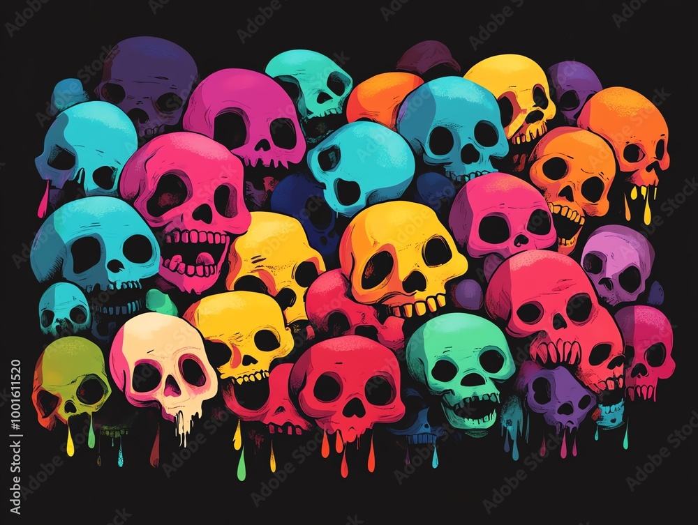 Cute skull cartoon vector illustration set for Halloween t shirt design concept Cute skull cartoon vector illustration set for Halloween t shirt design concept