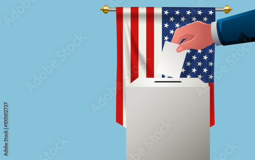 Celebrate democracy in United States of America with this image template featuring a voting box with the American flag, election day, copy space for customized messaging or event details
