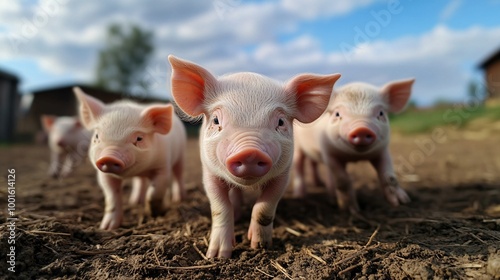 Obraz na płótnie Cute piglets walking outdoors w salonie