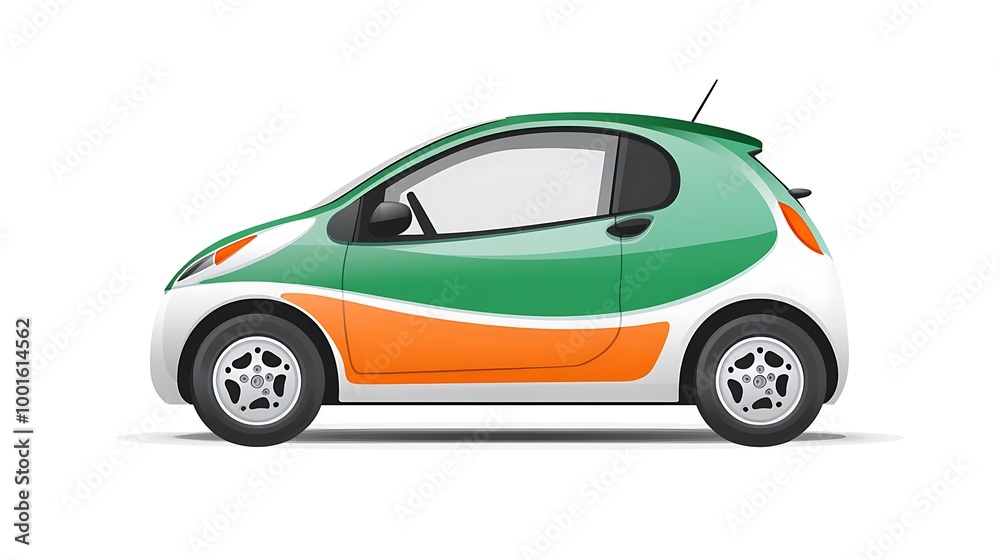 Green and Orange Electric Car Isolated on White Background Green and Orange Electric Car Isolated on White Background