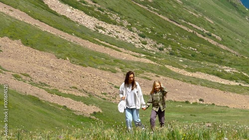 Walking on a meadow in the mountains