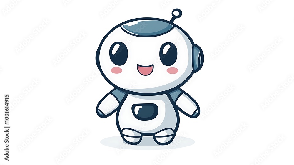 Cute Cartoon Robot Character, White Robot, Friendly AI, Cartoon Robot Illustration Cute Cartoon Robot Character, White Robot, Friendly AI, Cartoon Robot Illustration