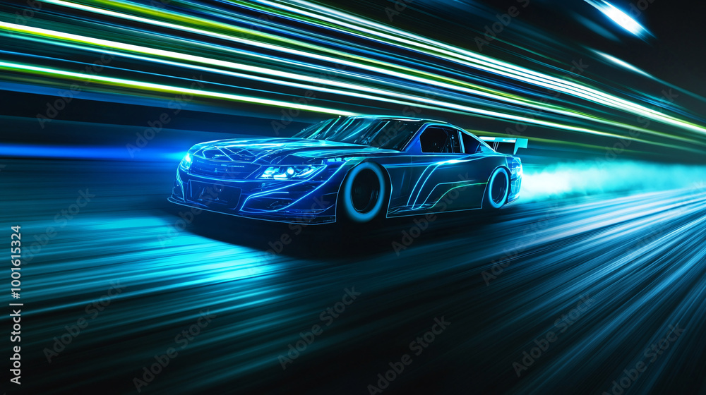 high-speed racing car at night high-speed racing car at night