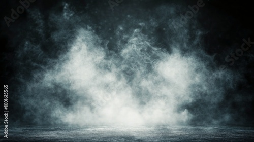 Foggy stage with dramatic lighting for a performance set in an empty venue at...