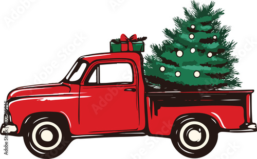 Car with a Christmas Tree Vector Illustration