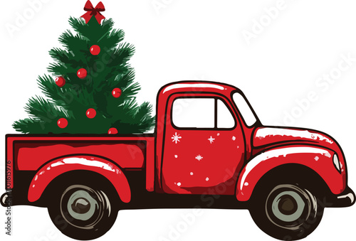 Car with a Christmas Tree Vector Illustration