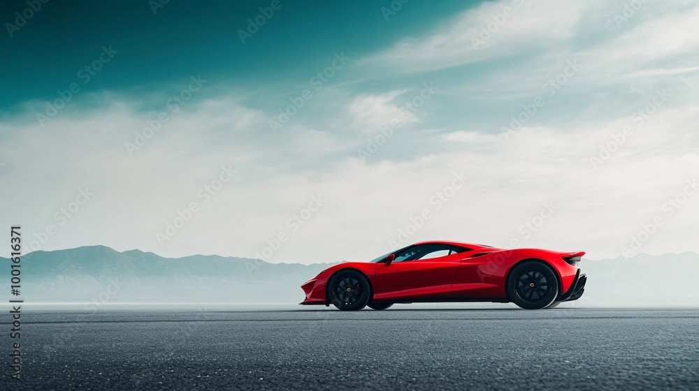 Naklejka premium red sports car on an open road