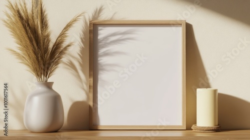 Frame mockup in beige interior background composition