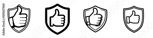 Protective shield with thumbs up symbolizing positive reputation.