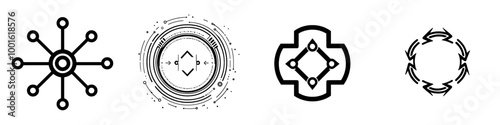 Diagram symbolizing data flow and connectivity with interconnected nodes and arrows.