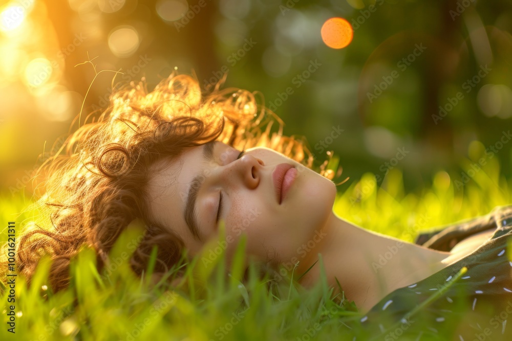 Woman Sleeping in a Field of Grass Under the Warm Sunlight Woman Sleeping in a Field of Grass Under the Warm Sunlight