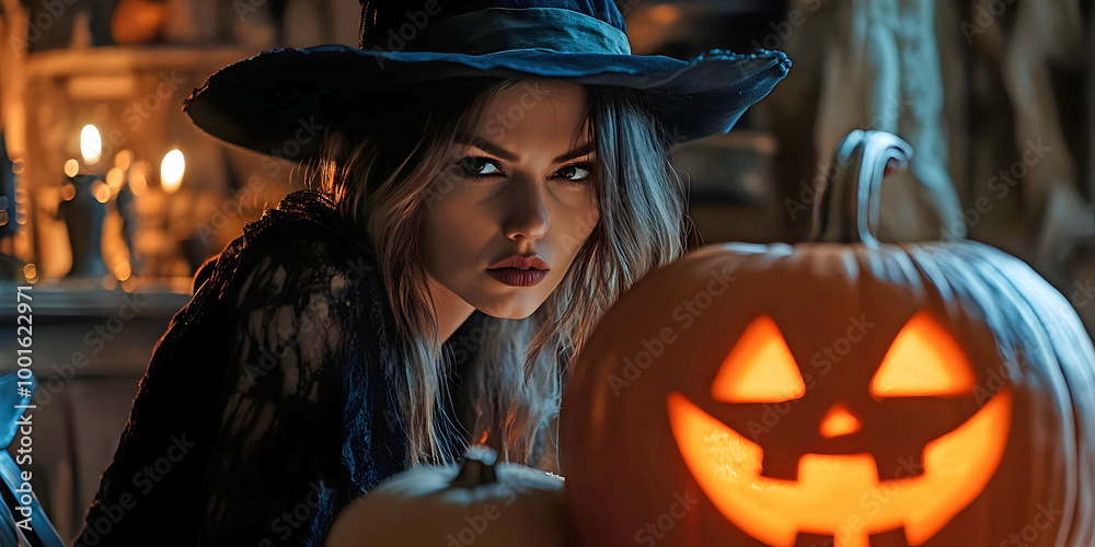jack o lantern and witch, ai generated. jack o lantern and witch, ai generated.