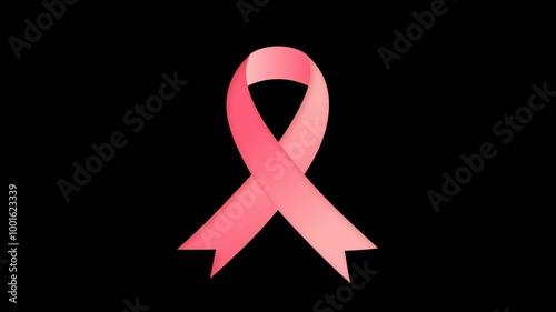 animated pink ribbon breast cancer awareness symbol sign. animation footage video isolated on alpha channel background(transparent).