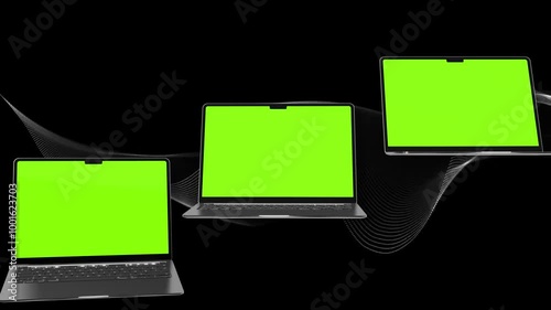 Computer laptop with green screen. photo