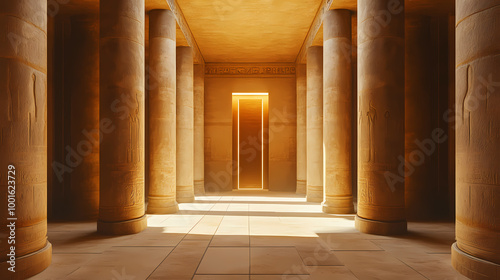 Entrance to an ancient egyptian tomb or temple with stone columns either side. 3d rendering. temple. illustration. Egyptian Tomb. Illustration
