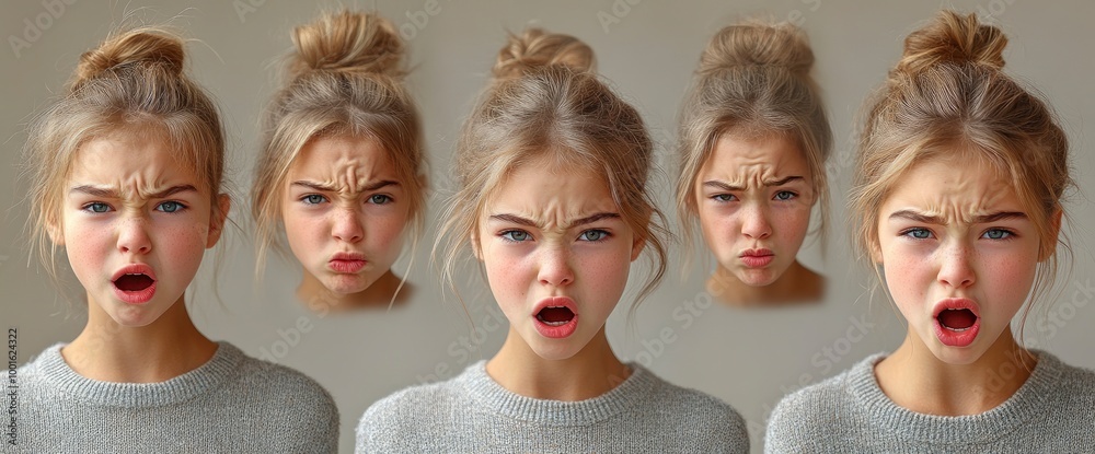 Young Woman with Multiple Expressions Young Woman with Multiple Expressions