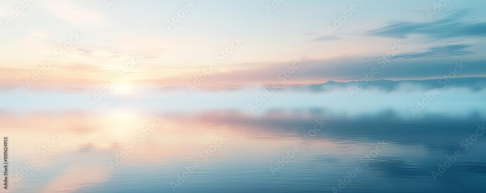 Obraz premium Dense fog drifting over a tranquil lake, reflections in water, 3D illustration