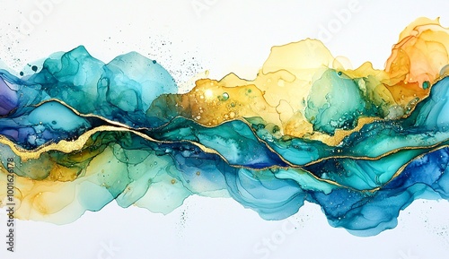 Alcohol ink with a thin gold leading edge, beautiful watercolor and alcohol... photo