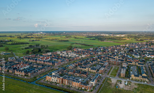 Canvastavla Aerial panoramic view of the city of Amersfoort, the Netherlands during sunset