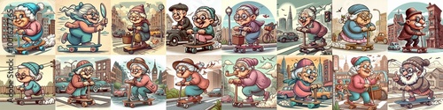 Funny granny ride board. AI generated illustration