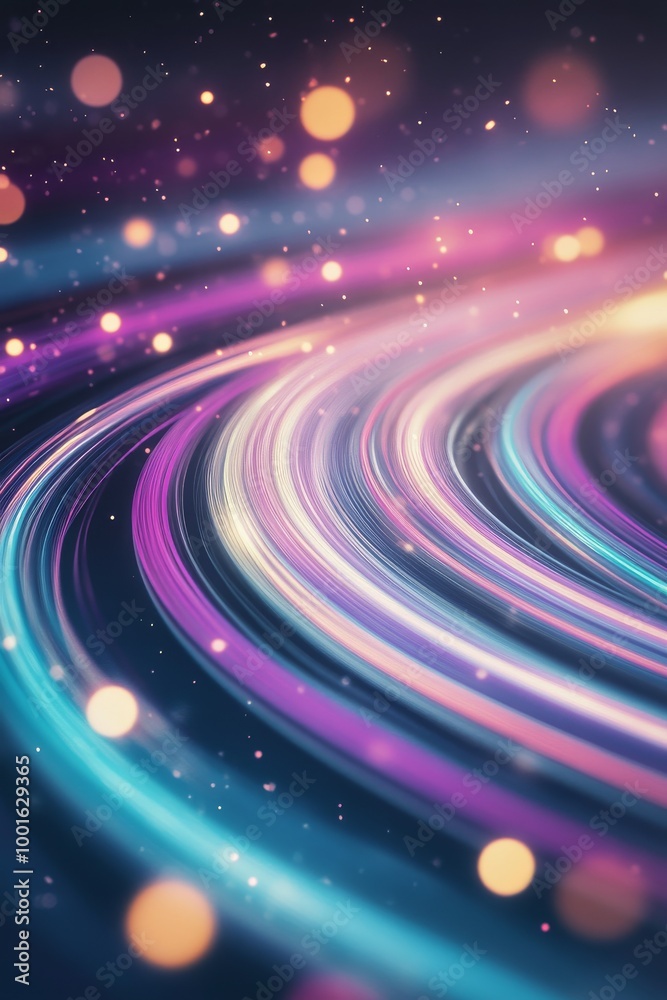 Fototapeta premium Vibrant swirling light patterns in shades of pink, blue, and white with shimmering particles