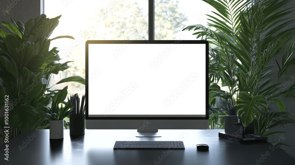 Blank Computer Screen with Plants Blank Computer Screen with Plants
