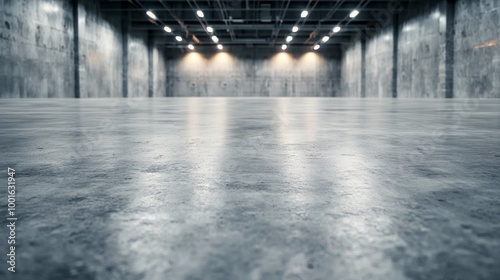 Modern industrial interior featuring a polished concrete floor and minimalist...