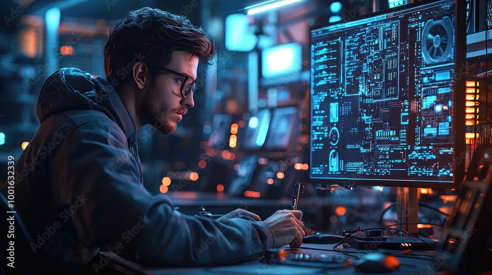 A technician is using diagnostic tools on a network system, reflecting a focused and serious approach to repair. A technician is using diagnostic tools on a network system, reflecting a focused and serious approach to repair.