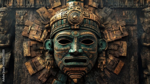 Totem indian wooden mask background composition