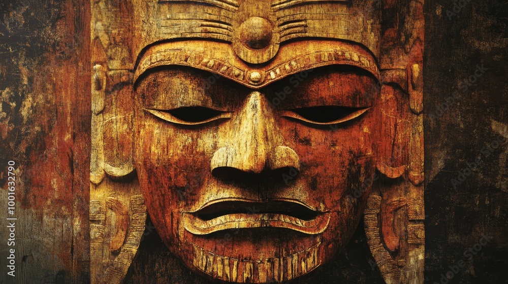 Totem indian wooden mask background composition