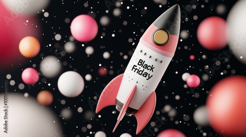 A festive rocket launch celebrating Black Friday sales and holiday shopping e...