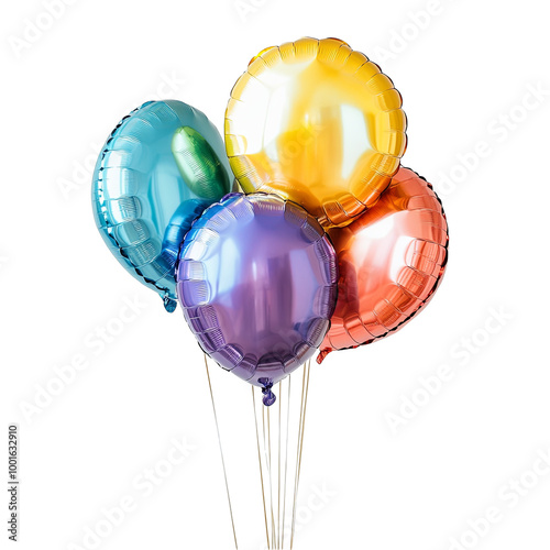Colorful shiny helium balloons floating vibrant celebration transparent background