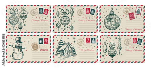Postcard, Christmas mail, hand drawn illustration.	
