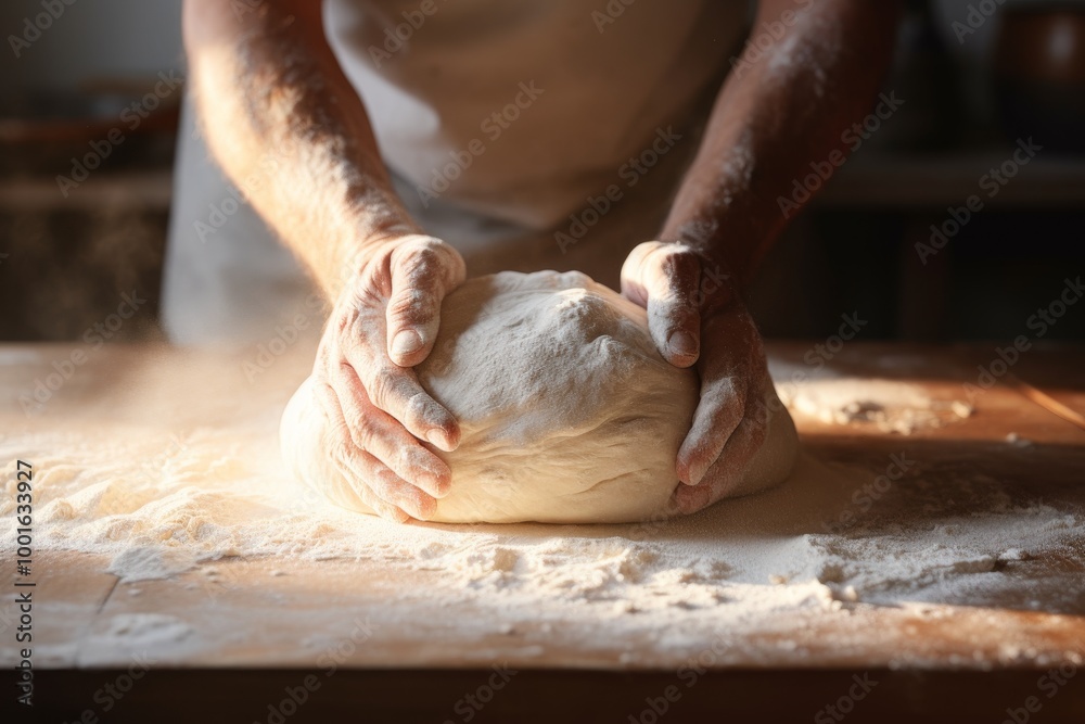 Baker s hands lovingly kneading fresh bread dough with care and precision for perfect loaves