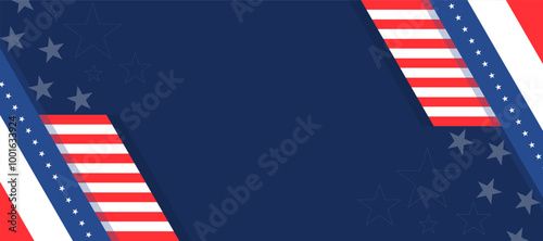 United States american flag USA patriotic papercut white banner, background, web, greeting card, poster, holiday cover, label, flyer, layout. Patriotic Social media print for presentation, information