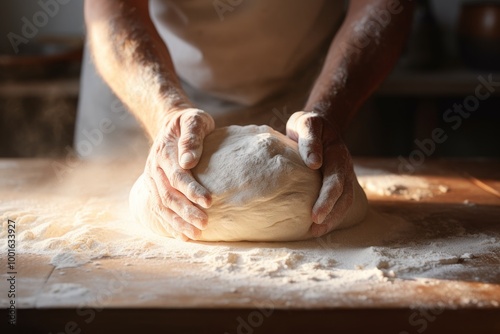 Baker s hands lovingly kneading fresh bread dough with care and precision for perfect loaves