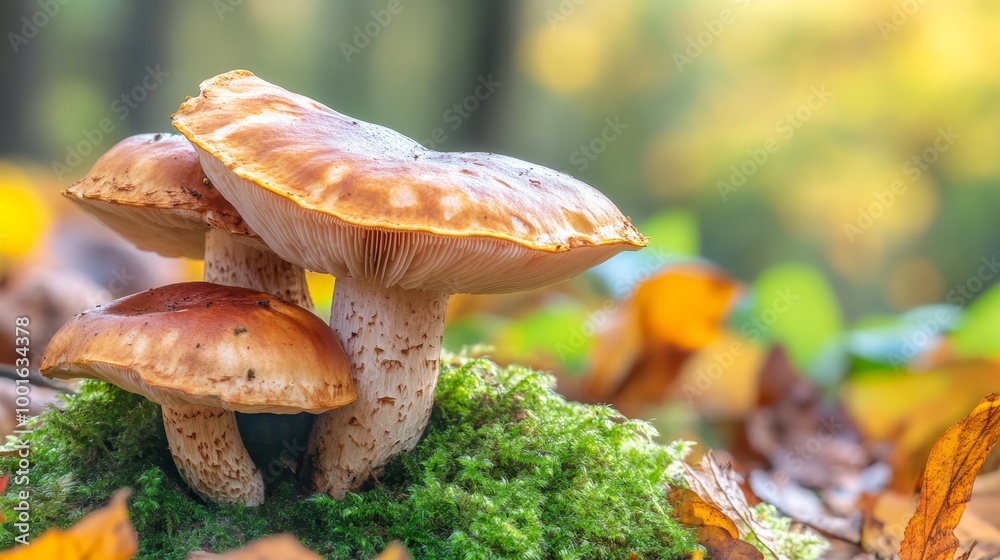 Mushrooms in autumn forest background composition Mushrooms in autumn forest background composition