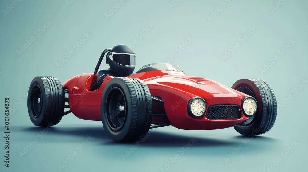 A red race car with a driver in a helmet. A red race car with a driver in a helmet.