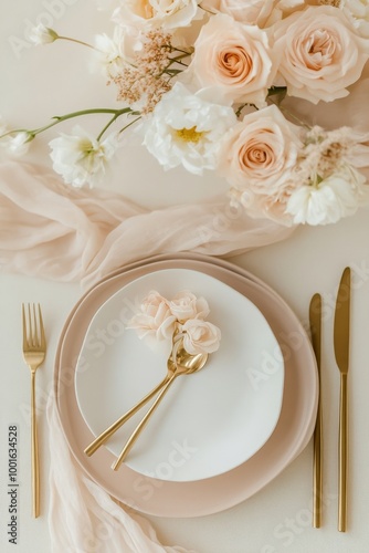 Elegant table setting with soft colors and floral decor for a special occasion
