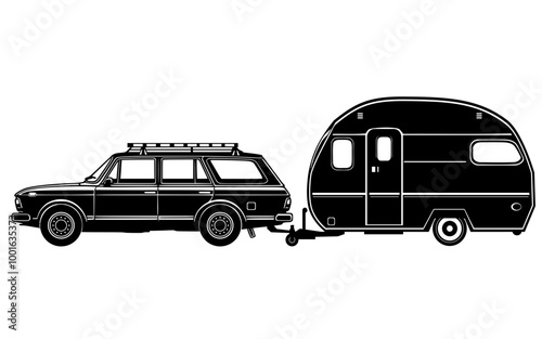 Car towing camper caravan 