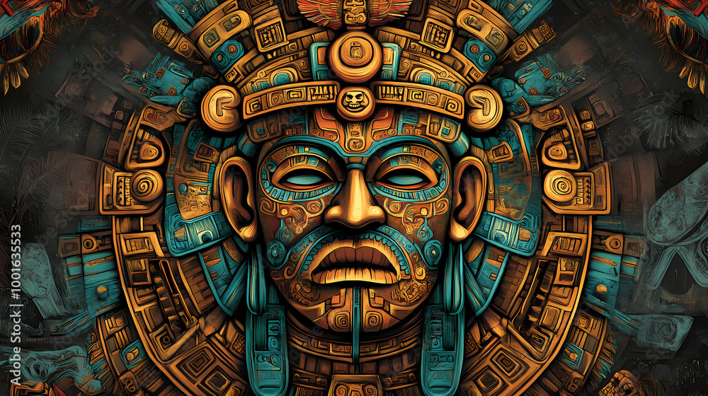 Obraz premium Mighty aztec god. Aztec Calendar. Illustration
