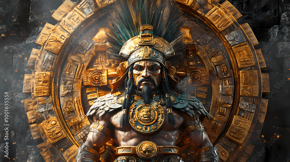 Obraz premium Mighty aztec god. Aztec Calendar. Illustration