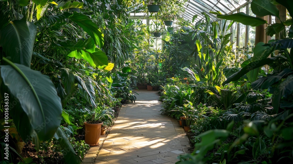 Greenhous filled with thriving plants, showcasing thriving growth and natural beauty Greenhous filled with thriving plants, showcasing thriving growth and natural beauty