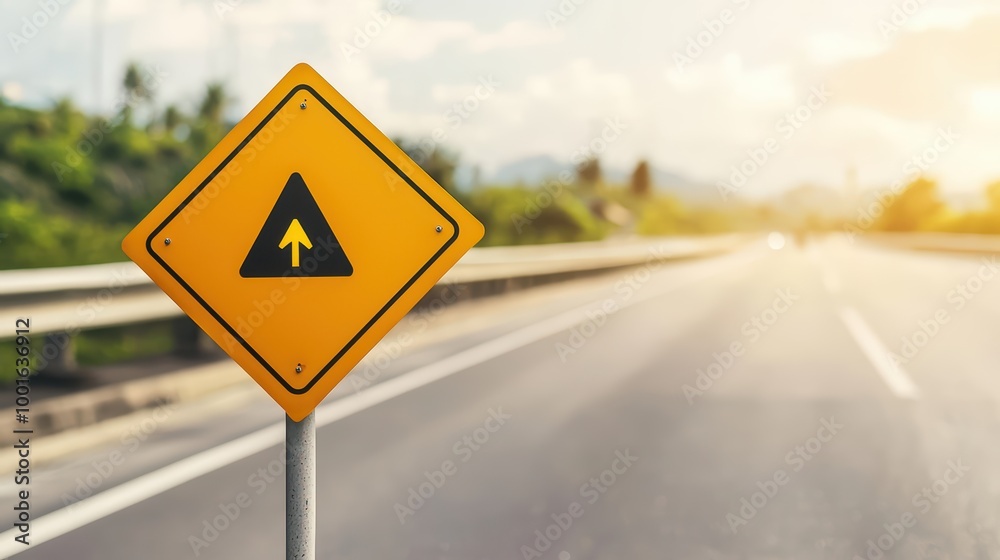 Traffic sign indicating the direction of travel on a clear road. Traffic sign indicating the direction of travel on a clear road.